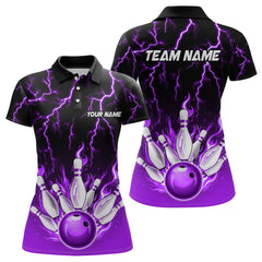 Maxcorners Purple Thunder Bowling Custom Men Bowling Shirt Polo & Quarter-Zip Bowling Team Shirts LM1625