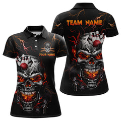 Maxcorners Personalized Thunder Bowling Jerseys Men Polo & 1/4 Zip Shirt Funny Skull Bowling Shirt For Men Bowling Jersey