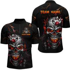 Maxcorners Personalized Thunder Bowling Jerseys Men Polo & 1/4 Zip Shirt Funny Skull Bowling Shirt For Men Bowling Jersey