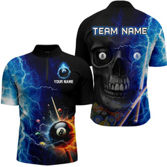 Maxcorners Custom Skull Thunder Billiard Shirts for Men Billiard Team Jerseys Polo & 1/4 Zip Shirts MT1706