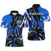 Maxcorners Custom Blue Bowling Jersey for Men Bowling Uniform Polo & 1/4 Zip Bowling Team Shirts LM0803