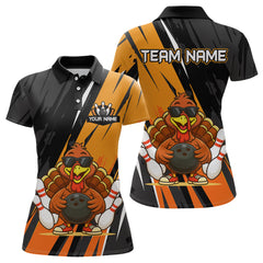Maxcorners Custom Orange Funny Turkey Bowling Jersey for Men Polo & 1/4 Zip Thanksgiving Bowling Team Shirts MT2009