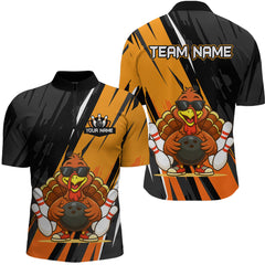 Maxcorners Custom Orange Funny Turkey Bowling Jersey for Men Polo & 1/4 Zip Thanksgiving Bowling Team Shirts MT2009