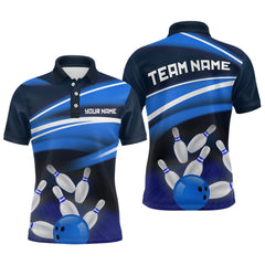 Maxcorners Custom Blue Bowling Jersey Bowling Team Shirts For Men Bowling League Polo & 1/4 Zip TU0812
