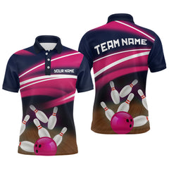 Maxcorners Custom Pink Bowling Jersey Bowling Team Shirts For Men Bowling League Polo & 1/4 Zip TU0812