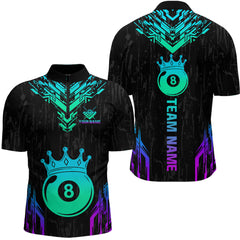 Maxcorners Custom Black Neon 8 Ball Crown Billiard Shirts for Men and Team Polo & 1/4 Zip Shirts LM2206