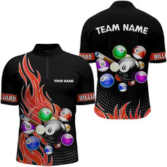 Maxcorners Custom Red Flame Billiard Shirts for Men Billiard Team Jerseys Polo & 1/4 Zip Shirts MT1706