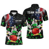 Maxcorners Personalized Us Flag St Patrick Day Funny Bowling Shirt Men & Women Team Polo & 1/4 Zip Shirts