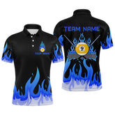 Maxcorners Custom 9 Ball Blue Flaming Billiard Shirts for Men Billiard Team Shirts Billiard League LM2007