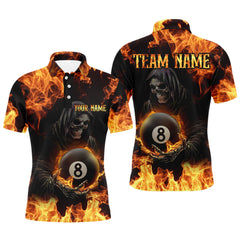 Maxcorners Flame Skeleton 8 Ball Billiard Shirts for Men Custom Billiard Team Shirts Polo & 1/4 Zip TU0812