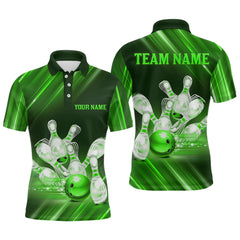 Maxcorners Custom Green Bowling Jersey for Men Bowling Team Shirts Bowling Uniform Polo & 1/4 Zip LM0412