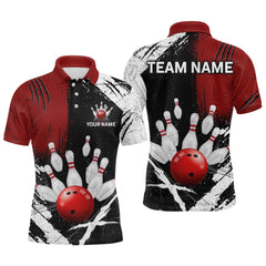 Maxcorners Custom Red Bowling Shirts for Men Polo & Quarter-Zip Bowling Team Bowling League MT1706