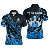 Maxcorners Blue Vintage Bowling Custom Men Bowling Shirt Polo & Quarter-Zip Bowling Team Jerseys LM1625