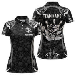 Maxcorners Skull Bowling Shirt For Men Personalized Patriotic Bowling Team Jersey Shirts Polo & Quarter-Zip