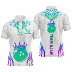Maxcorners Custom White Neon Crown Bowling Jersey for Men Bowling Uniform Polo & 1/4 Zip Bowling Team Shirts MT2009