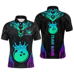 Maxcorners Custom Black Neon Crown Bowling Jersey for Men Bowling Uniform Polo & 1/4 Zip Bowling Team Shirts MT2009
