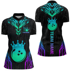 Maxcorners Custom Black Neon Crown Bowling Jersey for Men Bowling Uniform Polo & 1/4 Zip Bowling Team Shirts MT2009