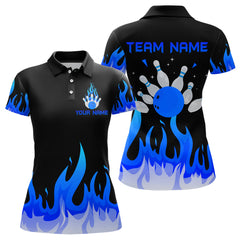 Maxcorners Custom Blue Flame Bowling Shirts for Men Polo & Quarter-Zip Bowling Team Jerseys MT1706