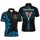 Maxcorners Custom Blue Baroque Pattern Ball Pool Billiard Shirts for Men Team Polo & 1/4 Zip Shirts LM0607
