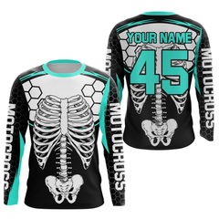 Maxcorners Turquoise Bone Motocross Racing Jersey UPF30+ MX Racing Dirt Bike Jersey Kid Men Women LM2809