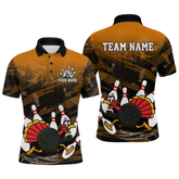Maxcorners Custom Orange Funny Turkey Bowling Jersey for Men Thanksgiving Bowling Team Shirts Polo & 1/4 Zip MT2009