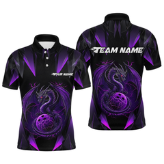 Maxcorners Purple Dragon Personalized Bowling Shirts For Men, Bowling Team Shirt Polo & Quarter-Zip
