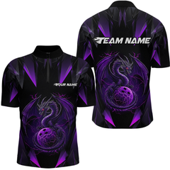 Maxcorners Purple Dragon Personalized Bowling Shirts For Men, Bowling Team Shirt Polo & Quarter-Zip