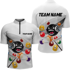 Maxcorners Personalized Billiard Jerseys Funny 8 Ball Pool Billiard For Men Team Polo & 1/4 Zip Shirt Billiard Gifts