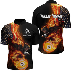 Maxcorners Custom 9 Ball American Flag Flaming Billiard Shirts for Men Billiard Team Shirt Billiard LM2007