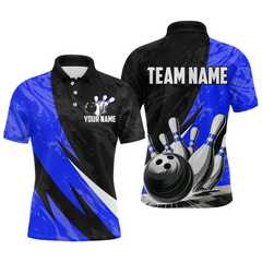 Maxcorners Custom Blue Bowling Custom Men Bowling Shirt Polo & Quarter-Zip Bowling Team Jerseys LM0706