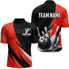 Maxcorners Custom Red Bowling Custom Men Bowling Shirt Polo & Quarter-Zip Bowling Team Jerseys LM0706