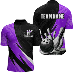 Maxcorners Custom Purple Bowling Custom Men Bowling Shirt Polo & Quarter-Zip Bowling Team Jerseys LM0706