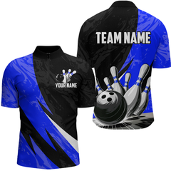 Maxcorners Custom Blue Bowling Custom Men Bowling Shirt Polo & Quarter-Zip Bowling Team Jerseys LM0706