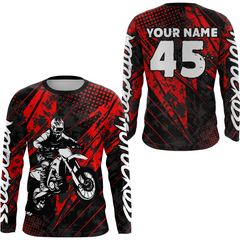 Maxcorners Red Motocross Racing Jersey UPF30+ MX Racing Dirt Bike Jersey Kid Men Women LM2809