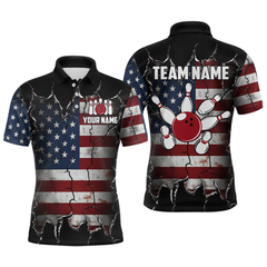 Maxcorners Custom US Flag Bowling Jersey for Men Bowling Team Shirts Bowling Uniform Polo & 1/4 Zip LM0412