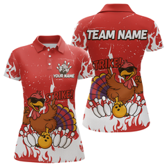 Maxcorners Custom Red Funny Turkey Bowling Jersey for Men Thanksgiving Bowling Team Shirts LM2408