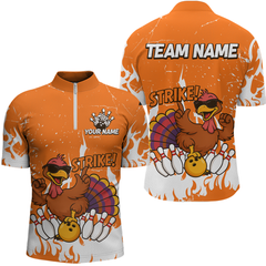 Maxcorners Custom Orange Funny Turkey Bowling Jersey for Men Thanksgiving Bowling Team Shirts LM2408