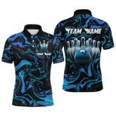Maxcorners Blue Bowling Custom Men Bowling Shirt Polo & Quarter-Zip Bowling Team Jerseys LM263