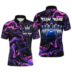 Maxcorners Pink Purple Bowling Custom Men Bowling Shirt Polo & Quarter-Zip Bowling Team Jerseys LM263