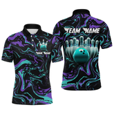Maxcorners Turquoise Bowling Custom Men Bowling Shirt Polo & Quarter-Zip Bowling Team Jerseys LM263