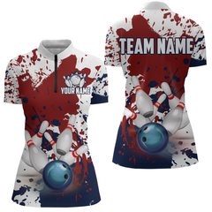 Maxcorners Red White Bowling Shirt For Men & Women 3D Personalized Bowling Jersey Shirts Polo & Quarter-Zip Bowling League