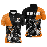 Maxcorners Custom Orange Dragon Bowling Men Shirts Bowling Uniform Polo & 1/4 Zip Bowling Team Jerseys LM0803