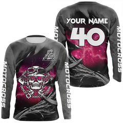 Maxcorners Adult&Kid Pink Skull Custom Dirt Bike Jersey Motocross Jersey Upf30+ Motocross Shirt| LM2809