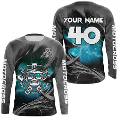 Maxcorners Adult&Kid Turquoise Skull Custom Dirt Bike Jersey Motocross Jersey Upf30+ Motocross Shirt| LM2809