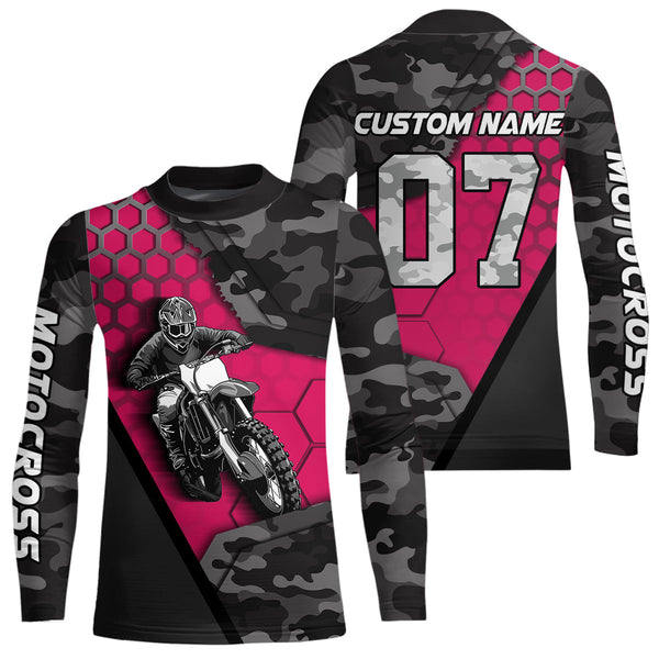 Maxcorners Pink Motocross Jersey Upf30+ Custom Dirt Bike Jersey Mens Women Off-Road Jersey Adult&Kid MT2809