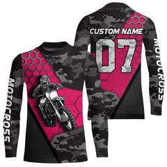 Maxcorners Pink Motocross Jersey Upf30+ Custom Dirt Bike Jersey Mens Women Off-Road Jersey Adult&Kid MT2809