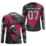 Maxcorners Pink Motocross Jersey Upf30+ Custom Dirt Bike Jersey Mens Women Off-Road Jersey Adult&Kid MT2809