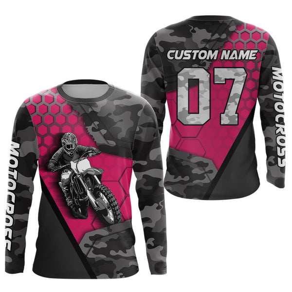 Maxcorners Pink Motocross Jersey Upf30+ Custom Dirt Bike Jersey Mens Women Off-Road Jersey Adult&Kid MT2809