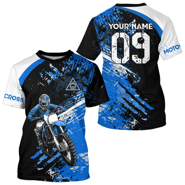 Maxcorners Adult&Kid Custom Motocross Jersey Blue UPF30+ MX Racing Biker Off-road Dirt Bike Racewear| MT2809