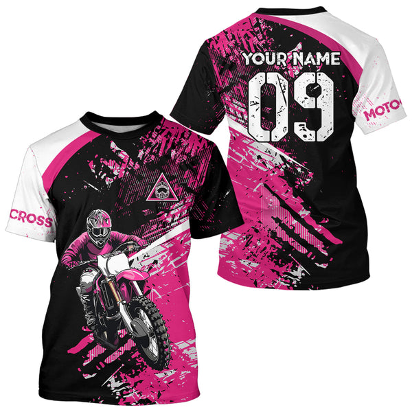 Maxcorners Adult&Kid Custom Motocross Jersey Pink UPF30+ MX Racing Biker Off-road Dirt Bike Racewear| MT2809